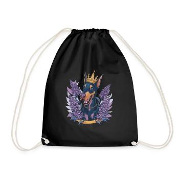 Doberman Pinscher avec couronne, lys et tulipes - Sac de sport léger - noir - Devant