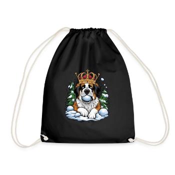 Cartoon Saint Bernard with crown in the snow - Drawstring Bag - black - Front