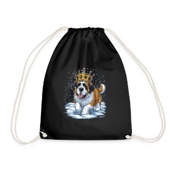 Cartoon Saint Bernard with crown in the snow - Drawstring Bag - black - Front