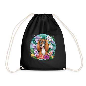 Afghan Greyhound with Colorful Flowers - Drawstring Bag - black - Front