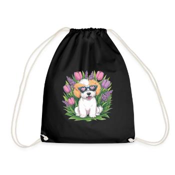 NBichon Frisé mit Tulpen und Flieder - Turnbeutel - Schwarz - Vorne
