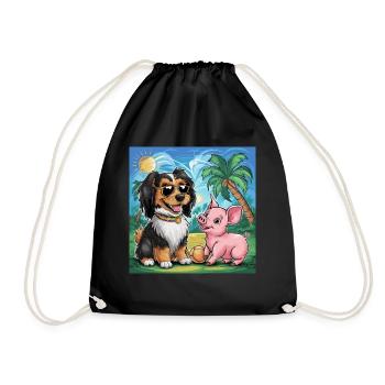 Havanese dog playing with piggy for kids - Drawstring Bag - black - Front
