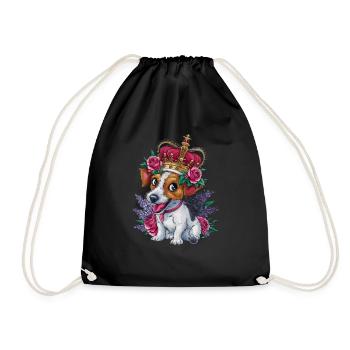 Jack Russel Terrier mit Krone und prächtigen Rosen - Turnbeutel - Schwarz - Vorne