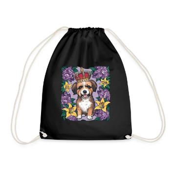 Süßer Löwchen Hund mit Blumen und Krone - Turnbeutel - Schwarz - Vorne