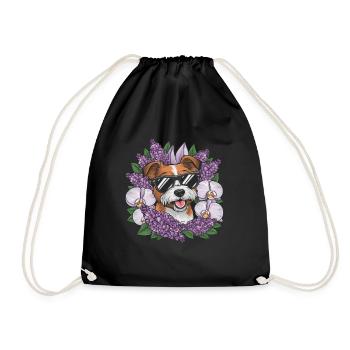 Norfolk Terrier mit Sonnenbrille und Orchideen - Turnbeutel - Schwarz - Vorne
