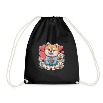 Pomeranian Zwergspitz mit Herzchen - Turnbeutel - Schwarz - Vorne
