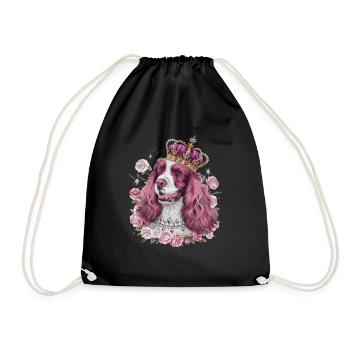 Cocker Spaniel with Crown and Roses - Drawstring Bag - black - Front
