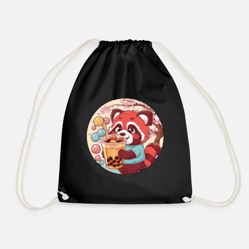 Panda Kawaii Rouge avec Bubble Tea - Sac de sport léger - noir