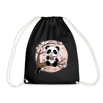 Kawaii Panda mit Bubble Tea - Turnbeutel - Schwarz - Vorne