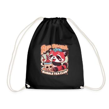 Roter Kawaii Panda mit Bubble Tea - Turnbeutel - Schwarz - Vorne