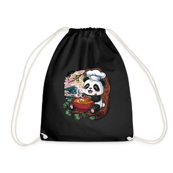 Süßer Kawaii Panda mit großer Sushi Variation - Turnbeutel - Schwarz - Vorne