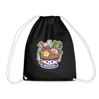 Kawaii Katze mit Ramen Schüssel - Turnbeutel - Schwarz - Vorne