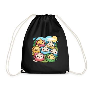 Kawaii Familie mit gefüllten Teigtaschen - Turnbeutel - Schwarz - Vorne