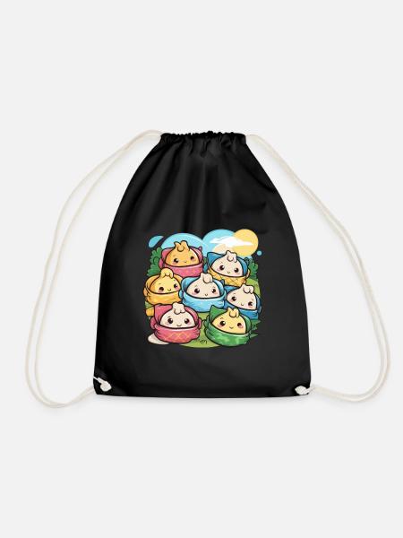 Kawaii Familie mit gefüllten Teigtaschen - Turnbeutel - Schwarz