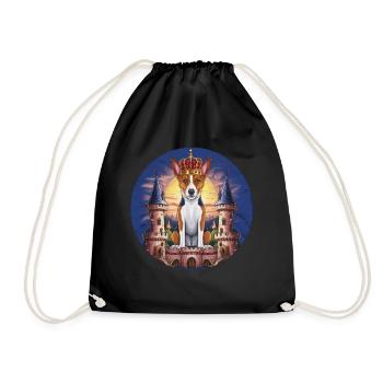 Cartoon Basenji dog with crown and lock - Drawstring Bag - black - Front