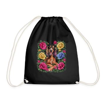 Bande dessinée Setter irlandais avec des roses - Sac de sport léger - noir - Devant
