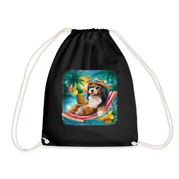 Havanese Hund am Strand ideal für den Sommer - Turnbeutel - Schwarz - Vorne