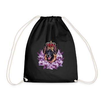 Belgian Shepherd Dog with Crown, Lilac - Drawstring Bag - black - Front