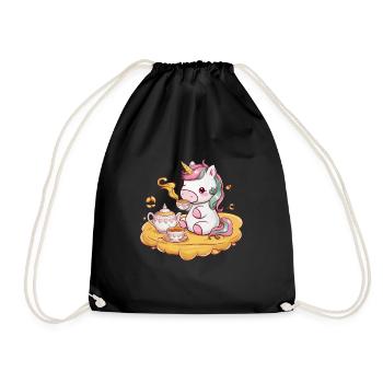 Kawaii Einhorn mit Honig und Tee - Turnbeutel - Schwarz - Vorne