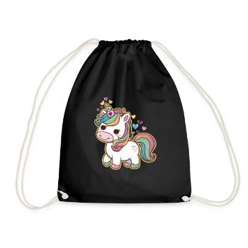 Licorne Kawaii mignonne avec des cœurs - Sac de sport léger - noir - Devant