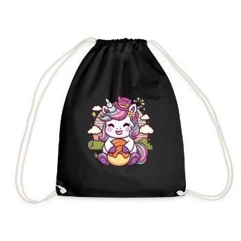 Kawaii Einhorn mit leckerem Essen - Turnbeutel - Schwarz - Vorne