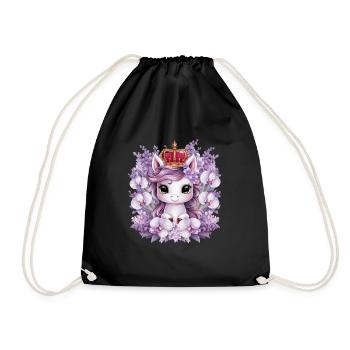 Kawaii Einhorn mit Orchideen und Flieder - Turnbeutel - Schwarz - Vorne