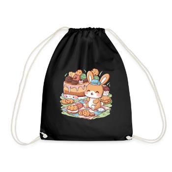 Dessin animé lapin kawaii avec des biscuits et un gâteau - Sac de sport léger - noir - Devant