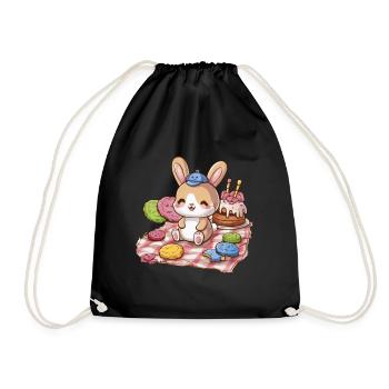 Dessin animé lapin kawaii avec des biscuits et un gâteau - Sac de sport léger - noir - Devant