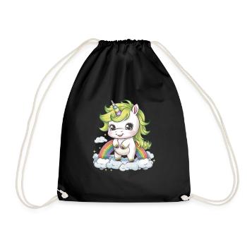 Niedliches Einhorn mit Regenbogen im Kawaii Look - Turnbeutel - Schwarz - Vorne