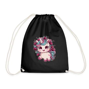 Cooles Kawaii Einhorn mit Kirschen - Turnbeutel - Schwarz - Vorne