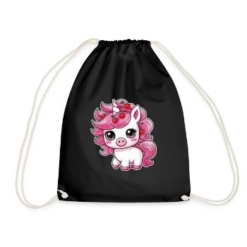 Cooles Kawaii Einhorn mit Kirschen - Turnbeutel - Schwarz - Vorne