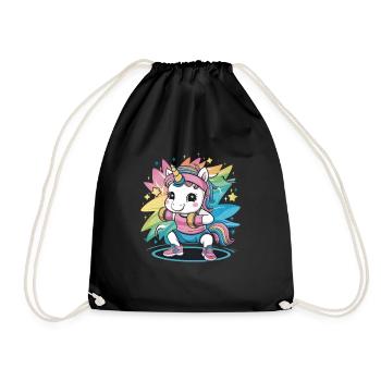 Fitness Einhorn macht Fitness Pose - Turnbeutel - Schwarz - Vorne