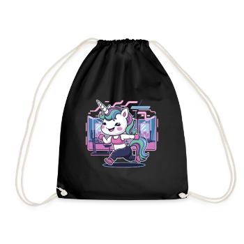 Fitness Einhorn macht Fitness Pose - Turnbeutel - Schwarz - Vorne