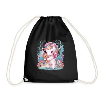 Kawaii Einhorn mit süßen Teddybär - Turnbeutel - Schwarz - Vorne