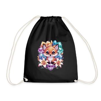 Cartoon Kawaii Fuchs mit farbenfrohen Blumen - Turnbeutel - Schwarz - Vorne