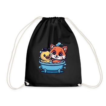 Kawaii Fuchs im Cartoon Stil mit Quietscheente - Turnbeutel - Schwarz - Vorne
