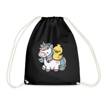 Kawaii Einhorn mit niedlicher Quietscheente - Turnbeutel - Schwarz - Vorne