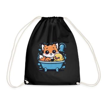 Kawaii Fuchs im Cartoon Stil mit Quietscheente - Turnbeutel - Schwarz - Vorne