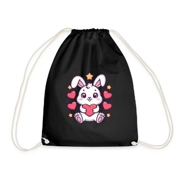 Süßer Kawaii Hase mit Herzen und Sternen - Turnbeutel - Schwarz - Vorne