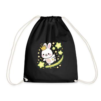 Süßer Kawaii Hase mit Krone und Sternen - Turnbeutel - Schwarz - Vorne