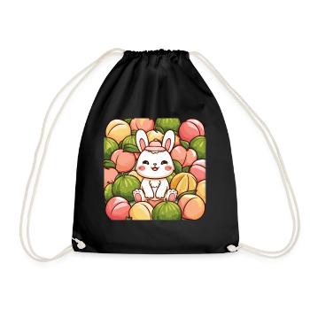 Kawaii Hase mit Pfirsichen und Melonen - Turnbeutel - Schwarz - Vorne