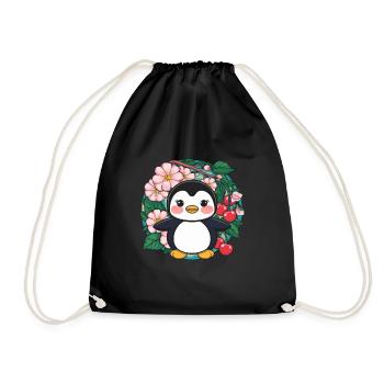 Cartoon Kawaii Pinguin mit Kirschen - Turnbeutel - Schwarz - Vorne
