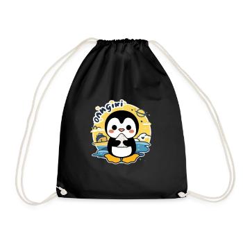 Kawaii Pinguin mit Onigiri Reisball - Turnbeutel - Schwarz - Vorne