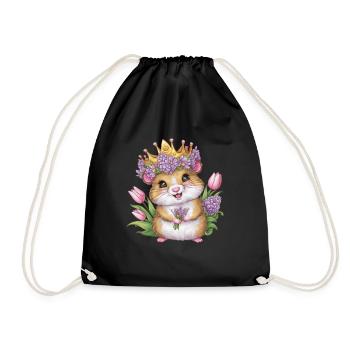 Hamster de dessin animé avec des tulipes et des fleurs violettes - Sac de sport léger - noir - Devant