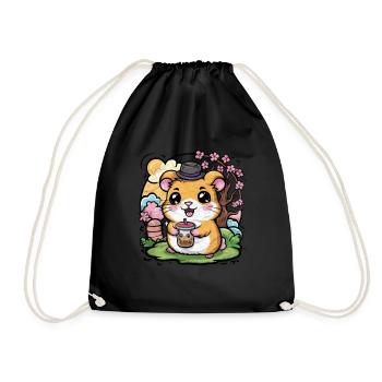 Kawaii Hamster im Cartoon Stil mit Bubble Tea - Turnbeutel - Schwarz - Vorne