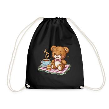 Cartoon teddy bear with honey and tea - Drawstring Bag - black - Front