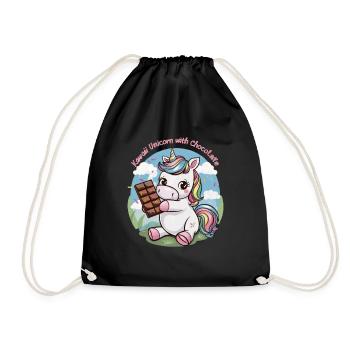 Süßes Kawaii Einhorn mit Schokolade - Turnbeutel - Schwarz - Vorne
