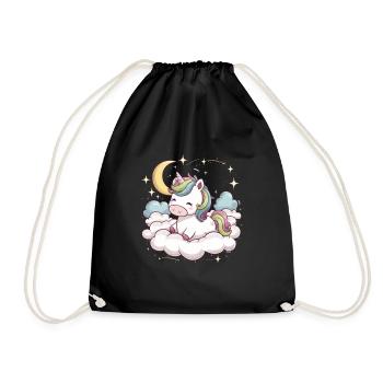 Kawaii Einhorn mit Wolken, Mond und Sternen - Turnbeutel - Schwarz - Vorne