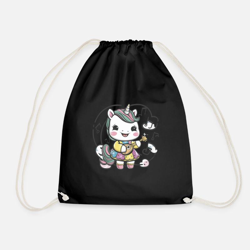 Kawaii Einhorn mit Gitarre liebt Musik - Turnbeutel - Schwarz