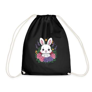 Mignon lapin kawaii avec des roses et de la lavande - Sac de sport léger - noir - Devant